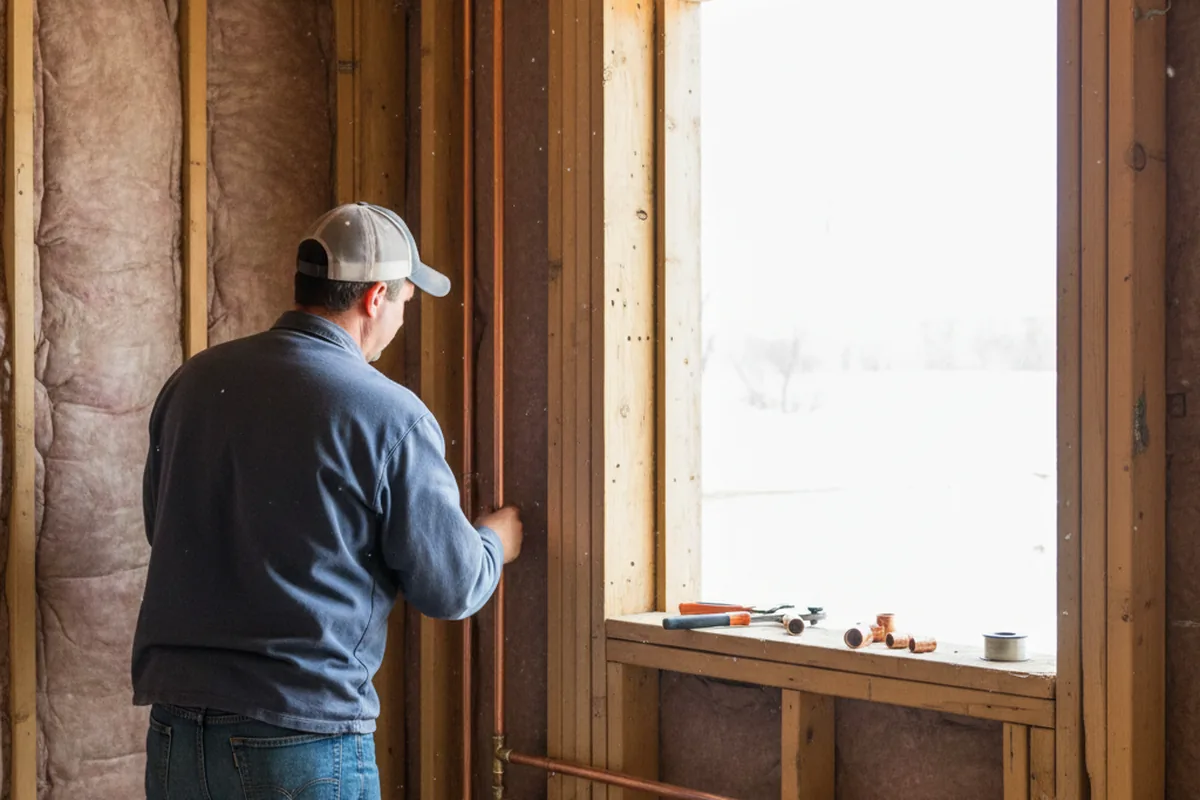 Licensed plumber running new copper supply lines in a Brunswick home