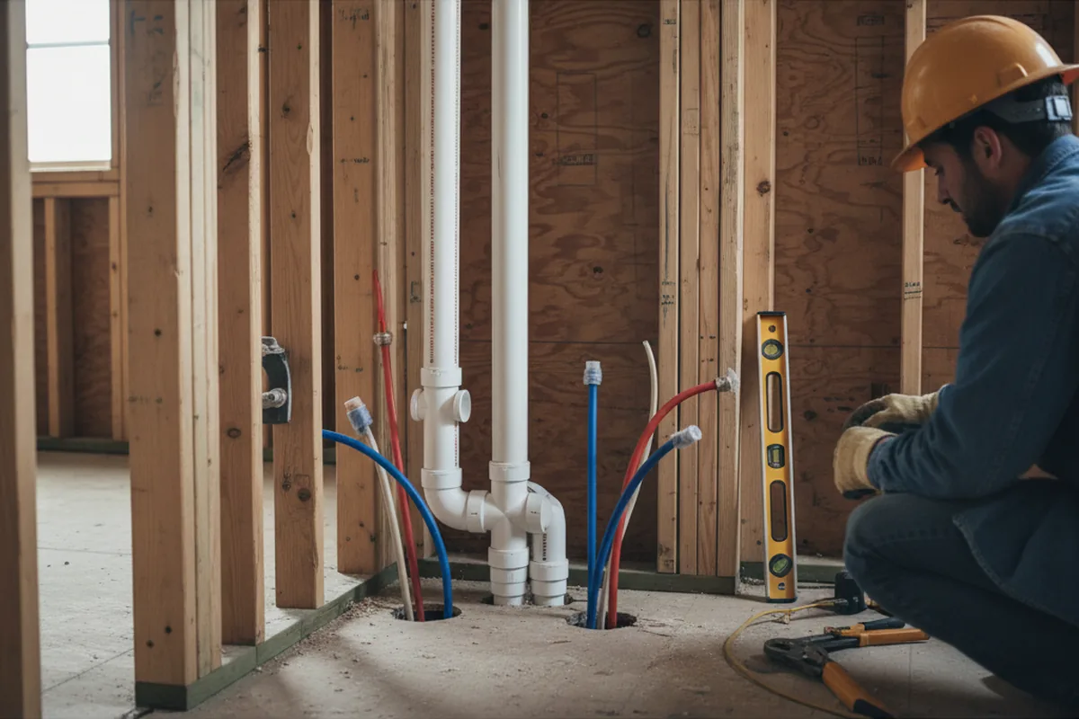 Drain and supply rough-in during Sump Pump Repair in Brunswick